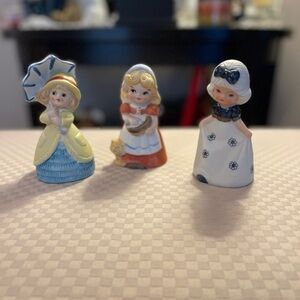 Jasco Taiwan bisque porcelain vintage girl bell trio from 1979.
